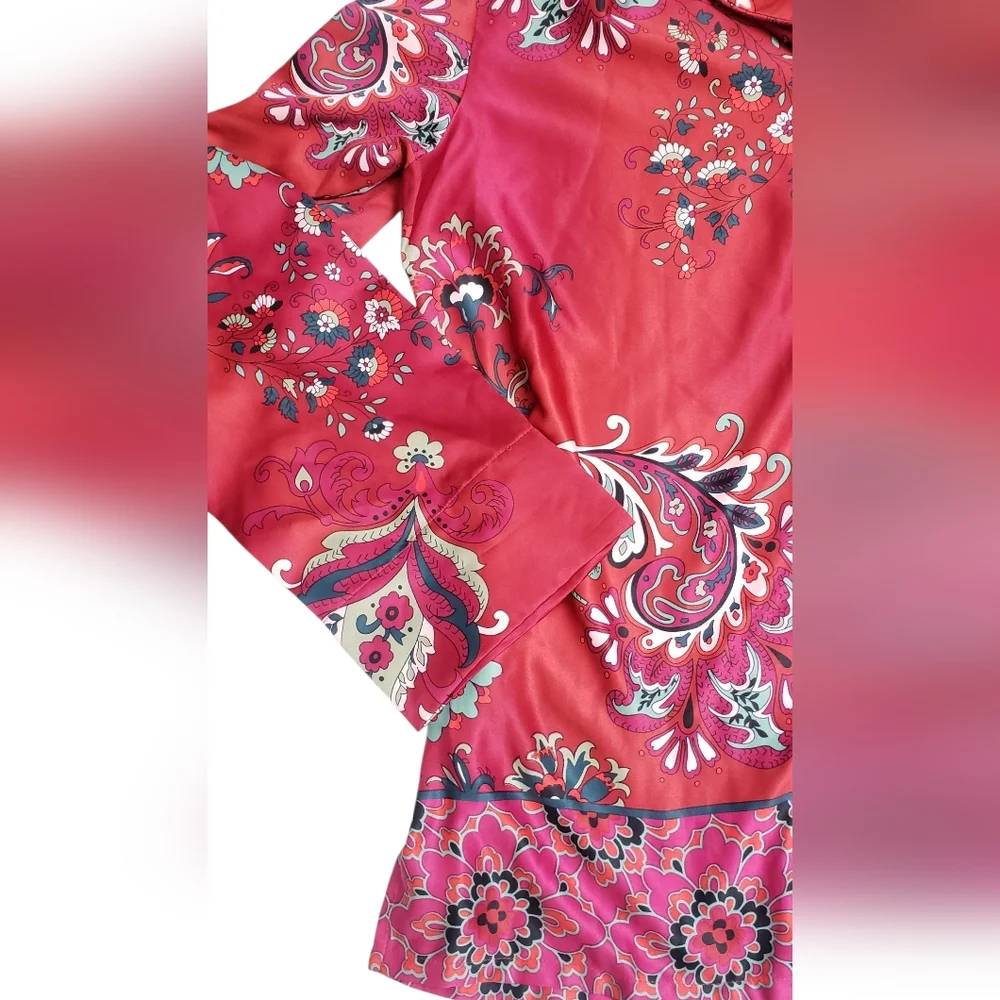 NWT Natori Satin Paisley Floral Button Front Pajama Top Artsy Asian
